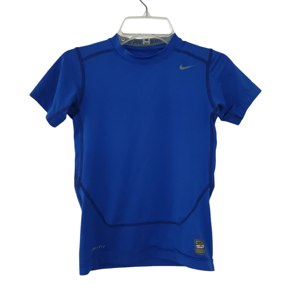 Nike Pro Combat Short Sleeve Tee Medium Blue Kids Activewear Athletic Shirt